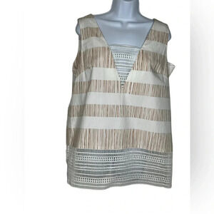 Rachel  Rachel Roy women’s white brown striped crochet tank top sz large